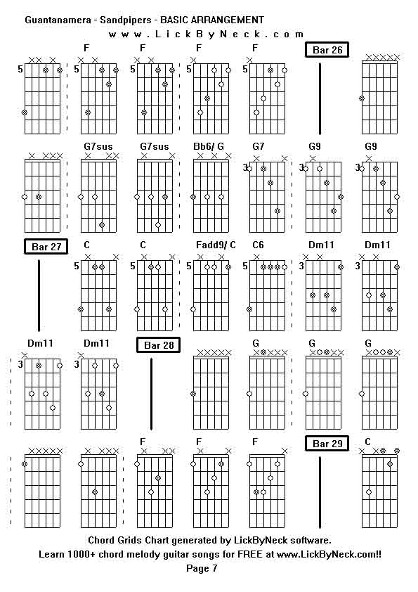 Chord Grids Chart of chord melody fingerstyle guitar song-Guantanamera - Sandpipers - BASIC ARRANGEMENT,generated by LickByNeck software.